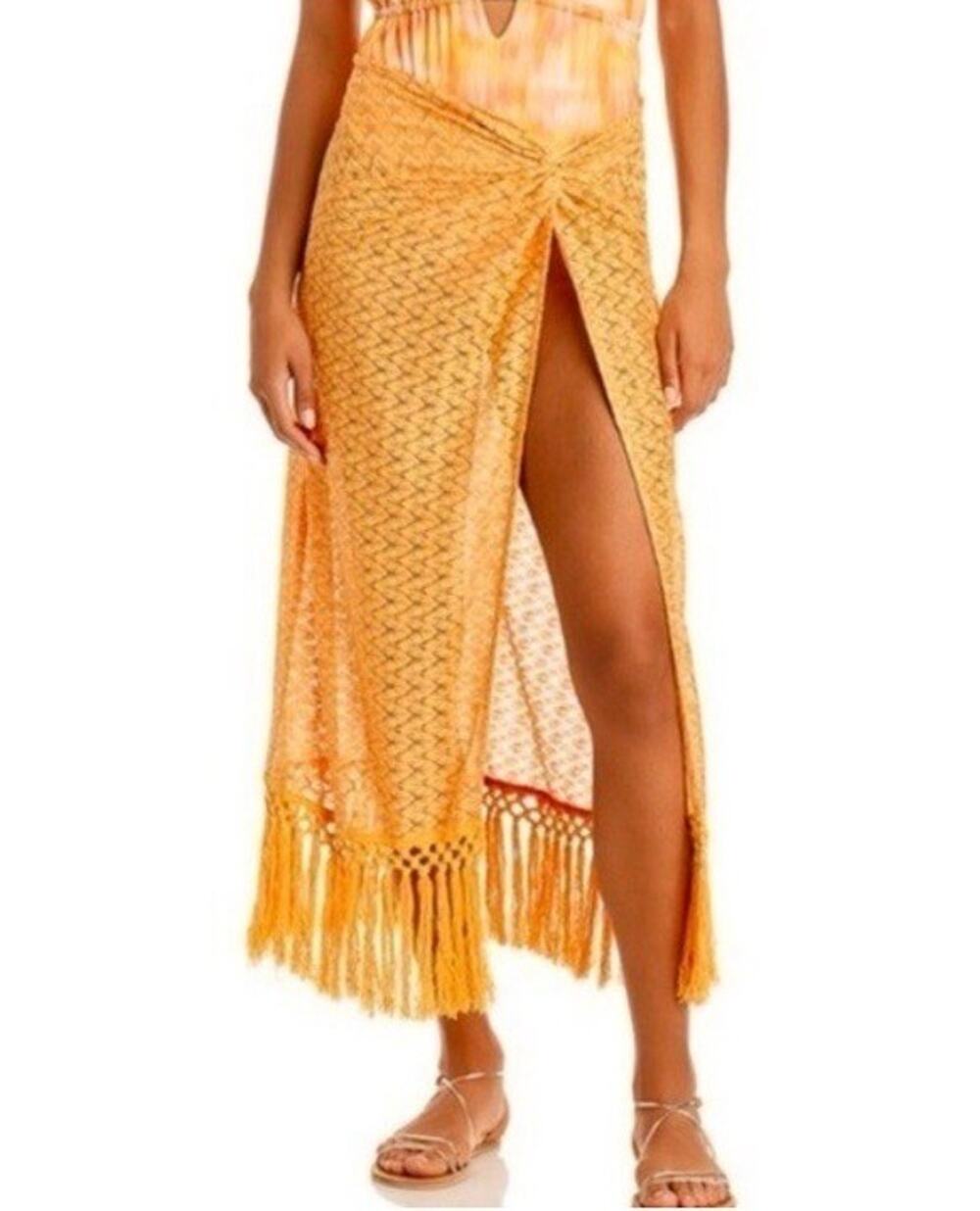 Ramy Brook Gaia Metallic Faux Wrap Maxi Skirt Coverup Size S retail $245